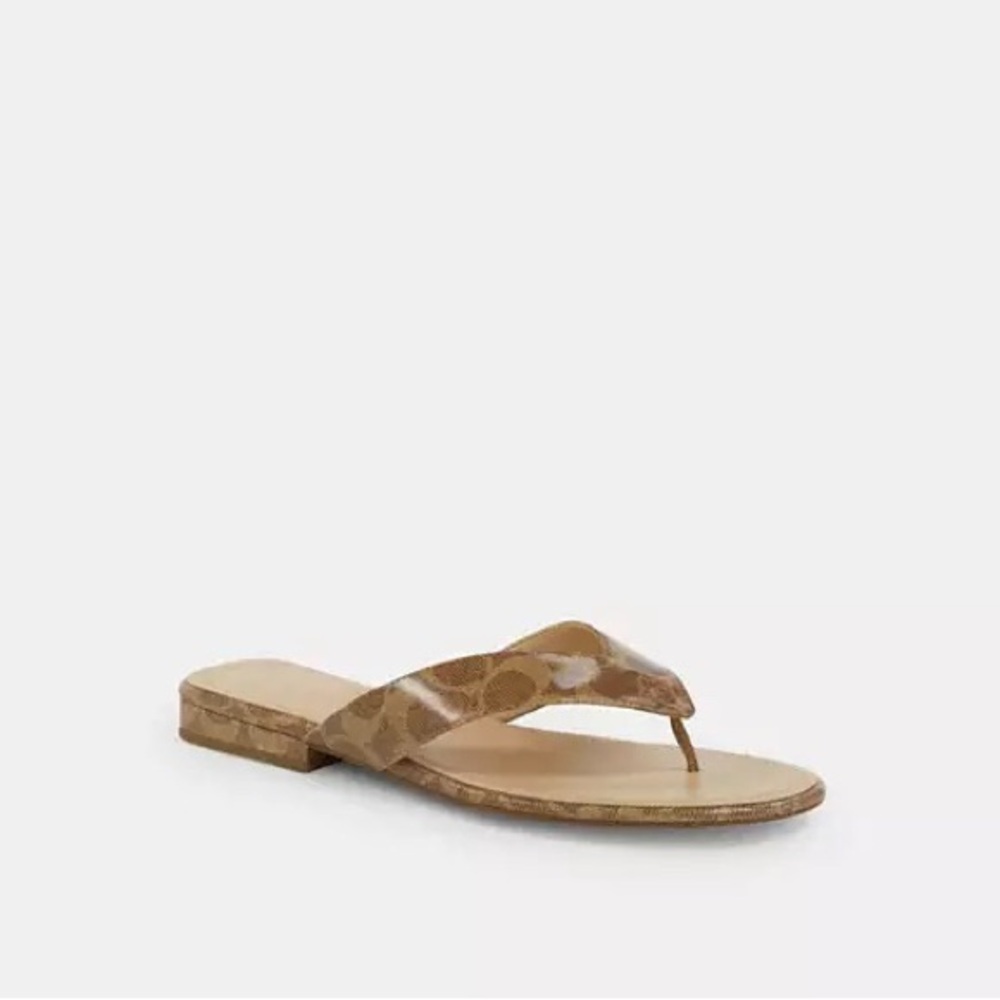 Mint Coach Bridgette. Signature Jacquard Tan Sandals Worn 1x - Picture 3 of 16